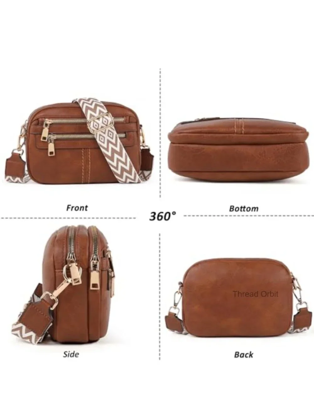 Vegan Leather Crossbody Bag with 6 Pockets, Travel Shoulder Purse